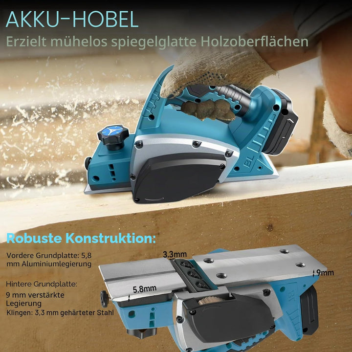 Kabelloser Elektrohobel für Makita 18 V, 15000 U/min Bürstenloser elektrischer Handhobel mit 82 mm B