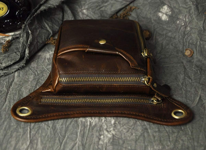 Le'aokuu Herren Echtes Leder Tasche Beinbeutel Beintasche Aussenbeintasche Beinbeuteltasche Reisen H