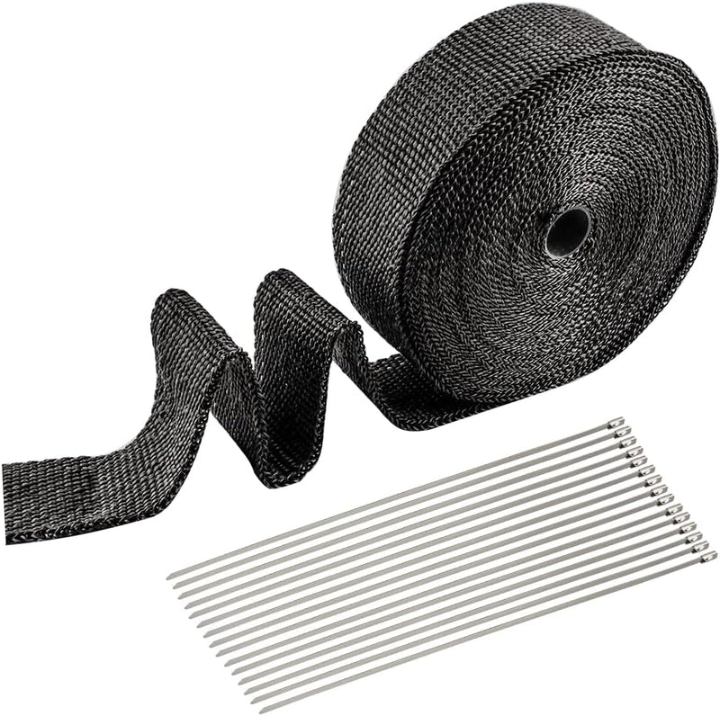 Hitzeschutzband Auspuff 15m x 5cm, Auspuffband Krümmerband mit 15pcs Edelstahl Kabelbinder, Isolierb