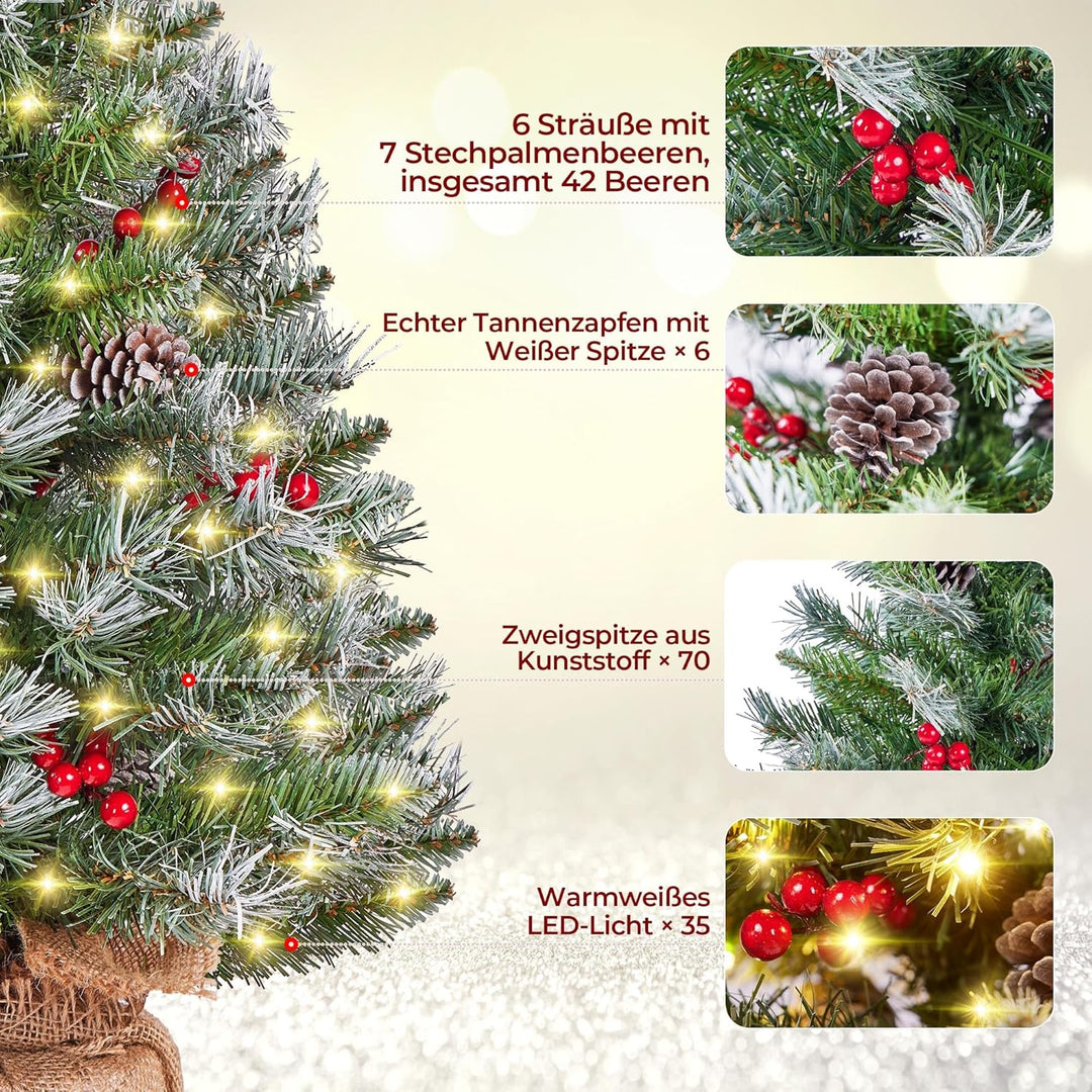 Yaheetech 2 Stück 66 cm Mini Künstlicher Weihnachtsbaum mit Schnee inkl. 35 Warmweiss LED &amp; 42 Roten