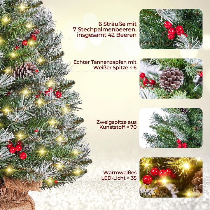 Yaheetech 2 Stück 66 cm Mini Künstlicher Weihnachtsbaum mit Schnee inkl. 35 Warmweiss LED &amp; 42 Roten