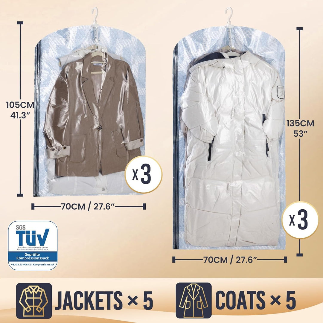 TAILI Hängende Vakuumbeutel für Kleidung, 6 Packungen (3 Lange 135x70cm & 3 Kurze 105x70cm), Vakuumi