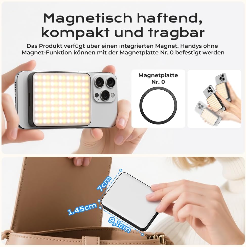 OUSFOT Selfie Licht 128LED 3000K-6500K Handy Licht RGB-Modus 8 Farben mit Einstellbarer Helligkeit,