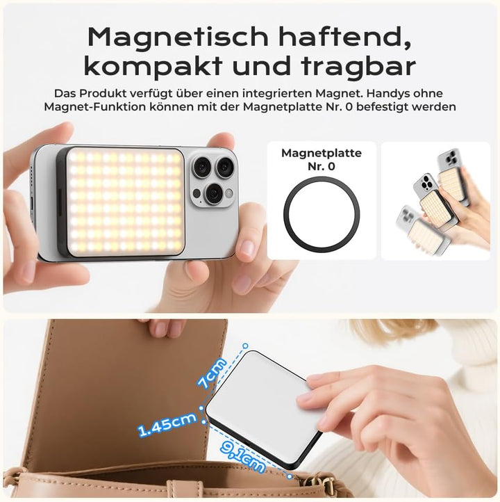 OUSFOT Selfie Licht 128LED 3000K-6500K Handy Licht RGB-Modus 8 Farben mit Einstellbarer Helligkeit,