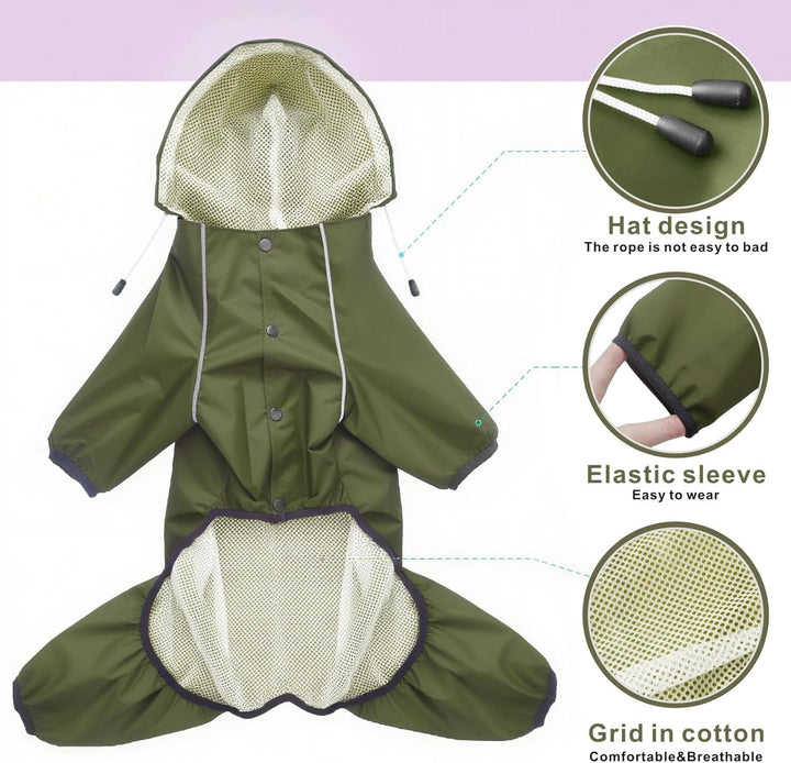 Idepet Regenmantel für Hunde Regenjacke Hund Winddicht Wasserdicht Hundamantel mit Kapuze für kleine