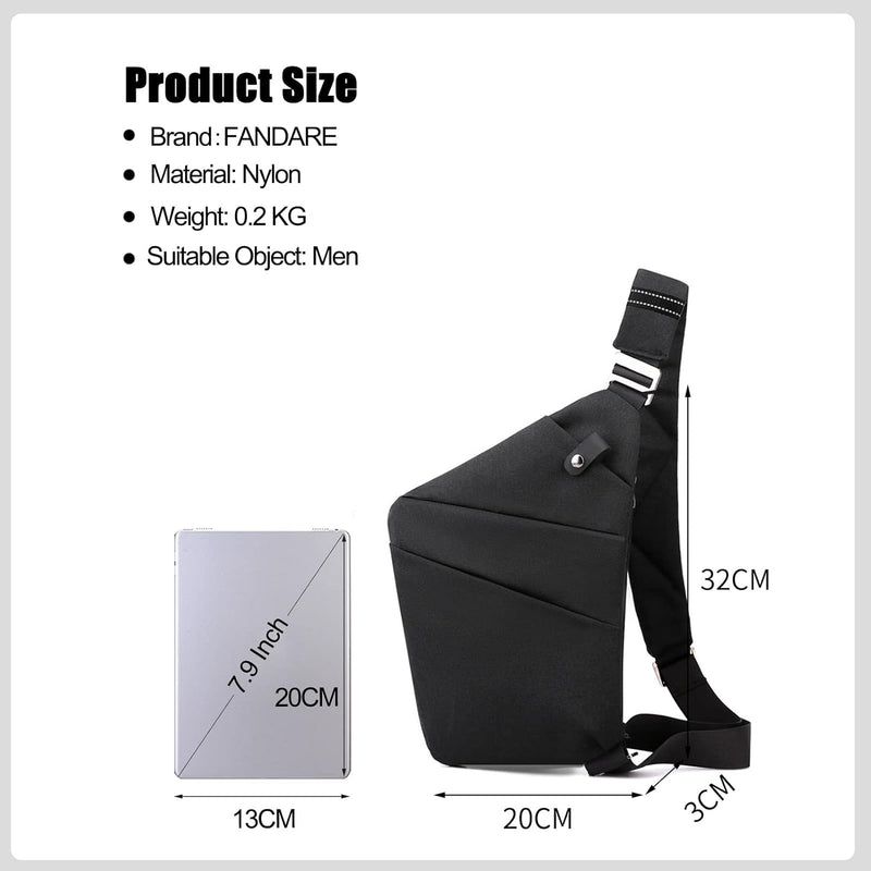 FANDARE Anti-Diebstahl Brusttasche Herren Sling Crossbody Pack Umhängetaschen Schultertasche Bauchta