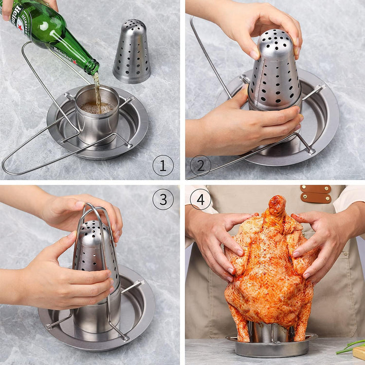 AMOZO Hähnchenbräter - Das Neue Edelstahl Hähnchenhalter - Bierdose Hähnchengriller - Geflügelbräter