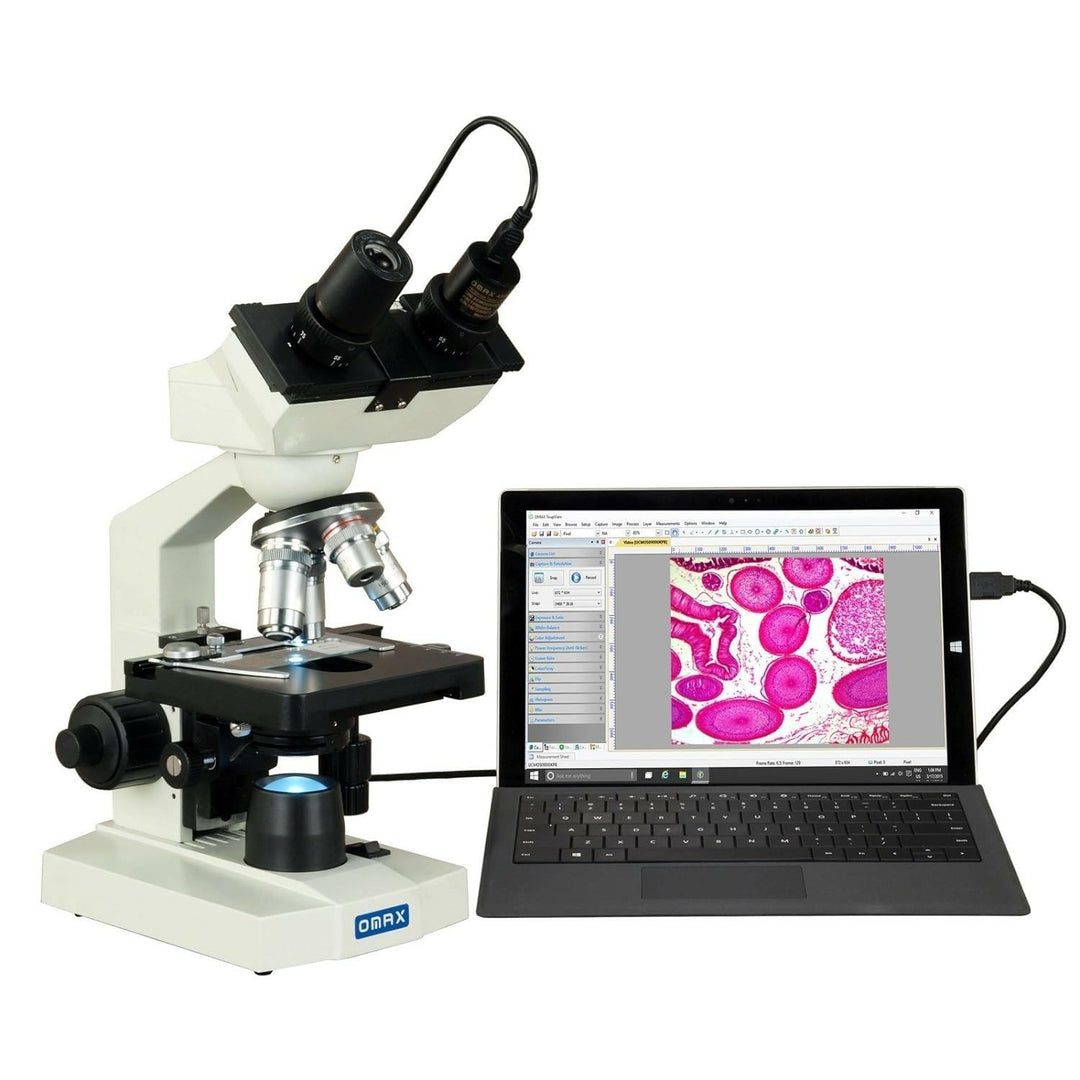 AmScope M82EZ-C50S OMAX Lab LED Compound Binokularmikroskop mit 5MP Kamera und mechanischem Tisch, 4