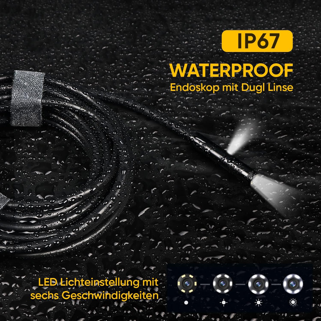 GLOSOLE Dual Kameras Endoskopkamera mit licht, 4.5 Zoll IPS Bildschirm 1080P HD Inspektionskamera In