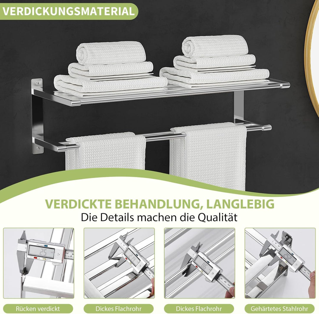 OUUTMEE 60 cm,Doppelwand Handtuchhalter,304 Edelstahl,Wandmontierte Handtuchhaken, Waschbeckenhandtu