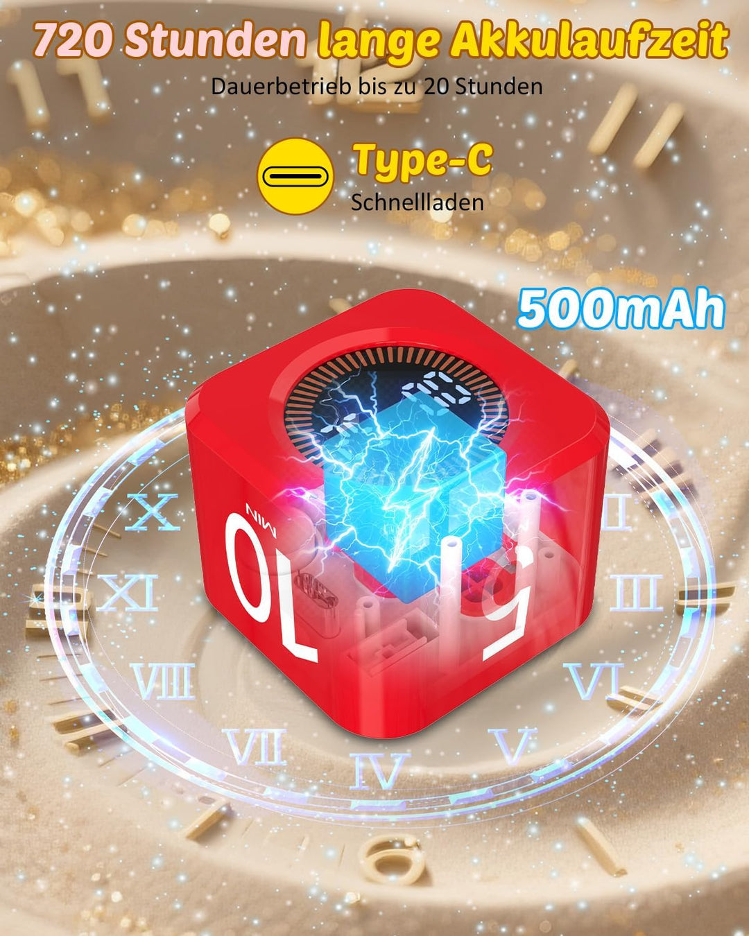 Pomodoro Timer Cube, Visueller Würfel-Timer für Kinder, Digitale LED Drehbarer Timer mit 5/10/25/50