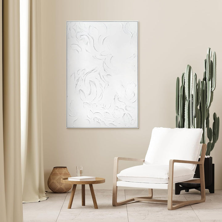 YS-Art XXL Abstrakt Acryl Gemälde auf Leinwand mit Rahmen weisse Symphonie handgemalte Wandbilder Wo