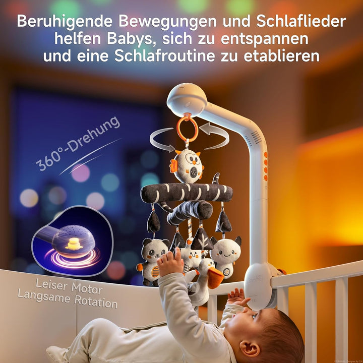 TUMAMA Baby Mobile Babybett Mit Musik, 3 In 1 Baby Mobiles Für Bett Mit Projektion Licht, Rotation,