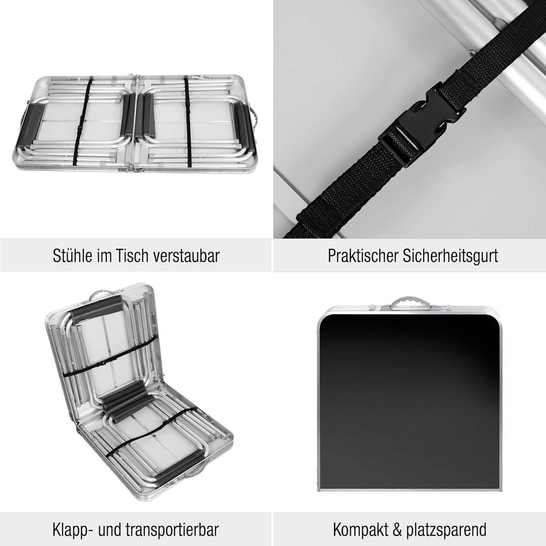 Faltbarer Campingtisch mit Klappfunktion – Stabiler Alu-Klapptisch mit 4 mm MDF-Platte – Höhenverste