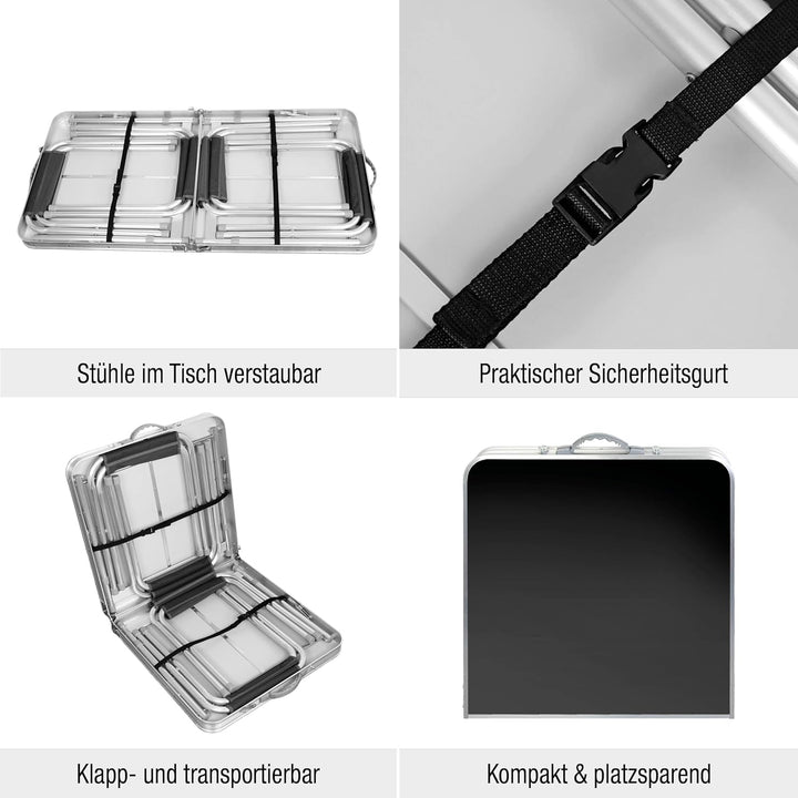 Faltbarer Campingtisch mit Klappfunktion – Stabiler Alu-Klapptisch mit 4 mm MDF-Platte – Höhenverste