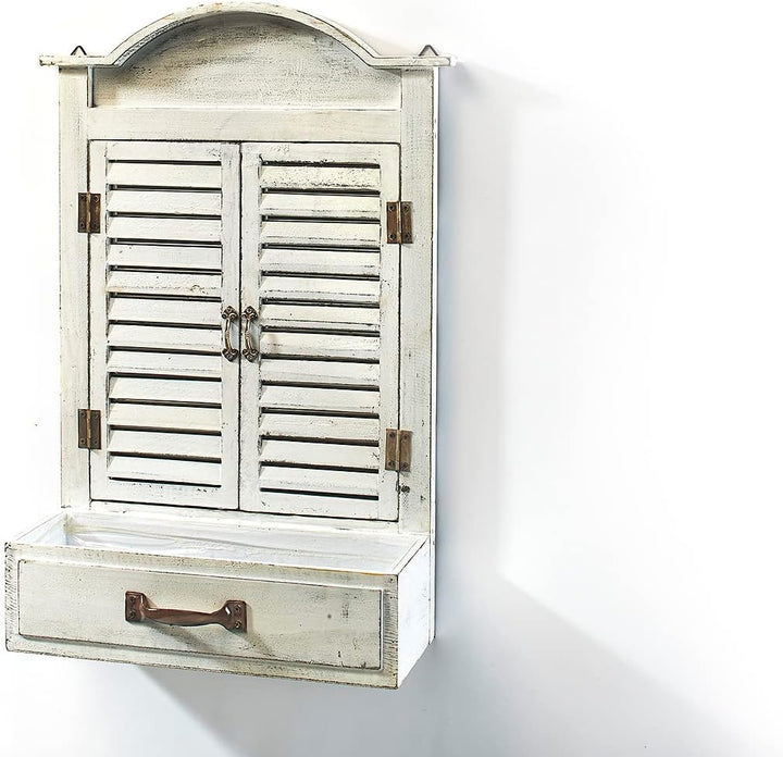 Kobolo Dekofenster Fensterrahmen Holz mit Spiegel -Pflanzschale -White Vintage - 55x13x54 cm
