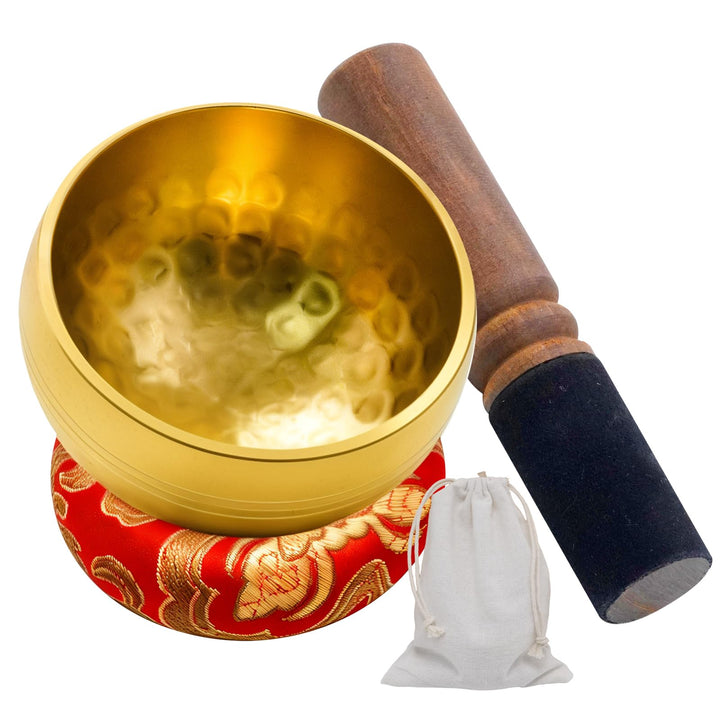 Tibetische Klangschalen-Set, Handgefertigte Schale mit Holzschlägel und Kissen, 8 cm Klangschale für