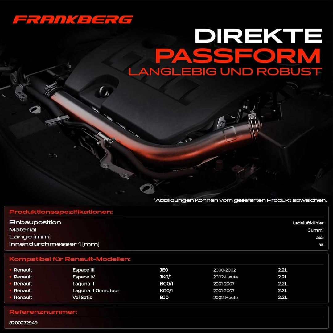 Ladeluftschlauch für Espace III JE0 Espace V JK0/1 Laguna II BG0/1 KG0/1 Vel Satis BJ0 2.2L 2000-Heu