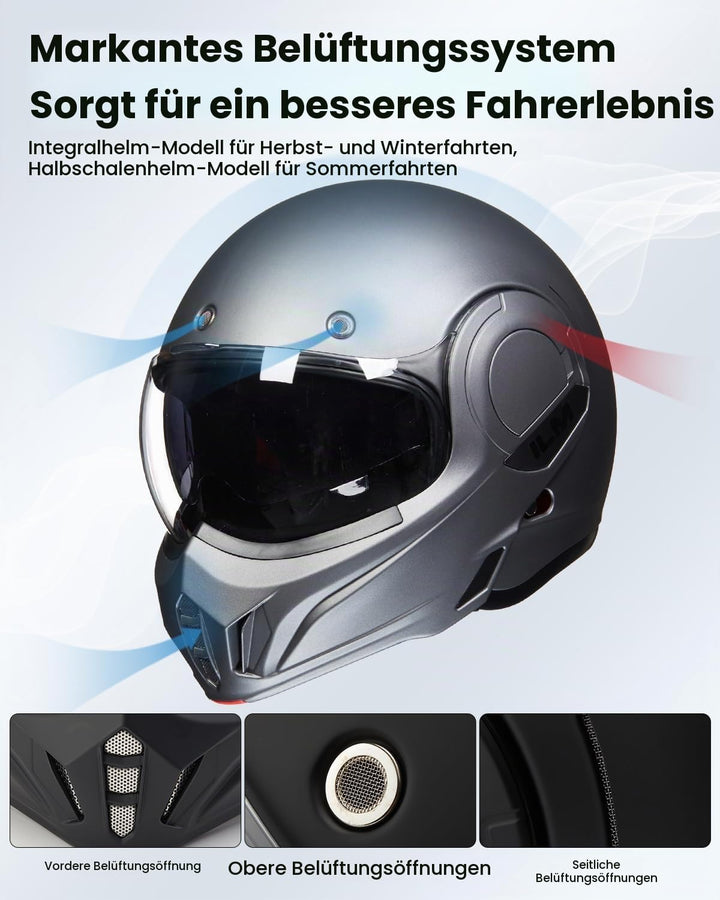 ILM Motorradhelm Integralhelm Klapphelm Fullface Helm Herren Damen ATV UTV mit 180° Umkehrbarer Kinn