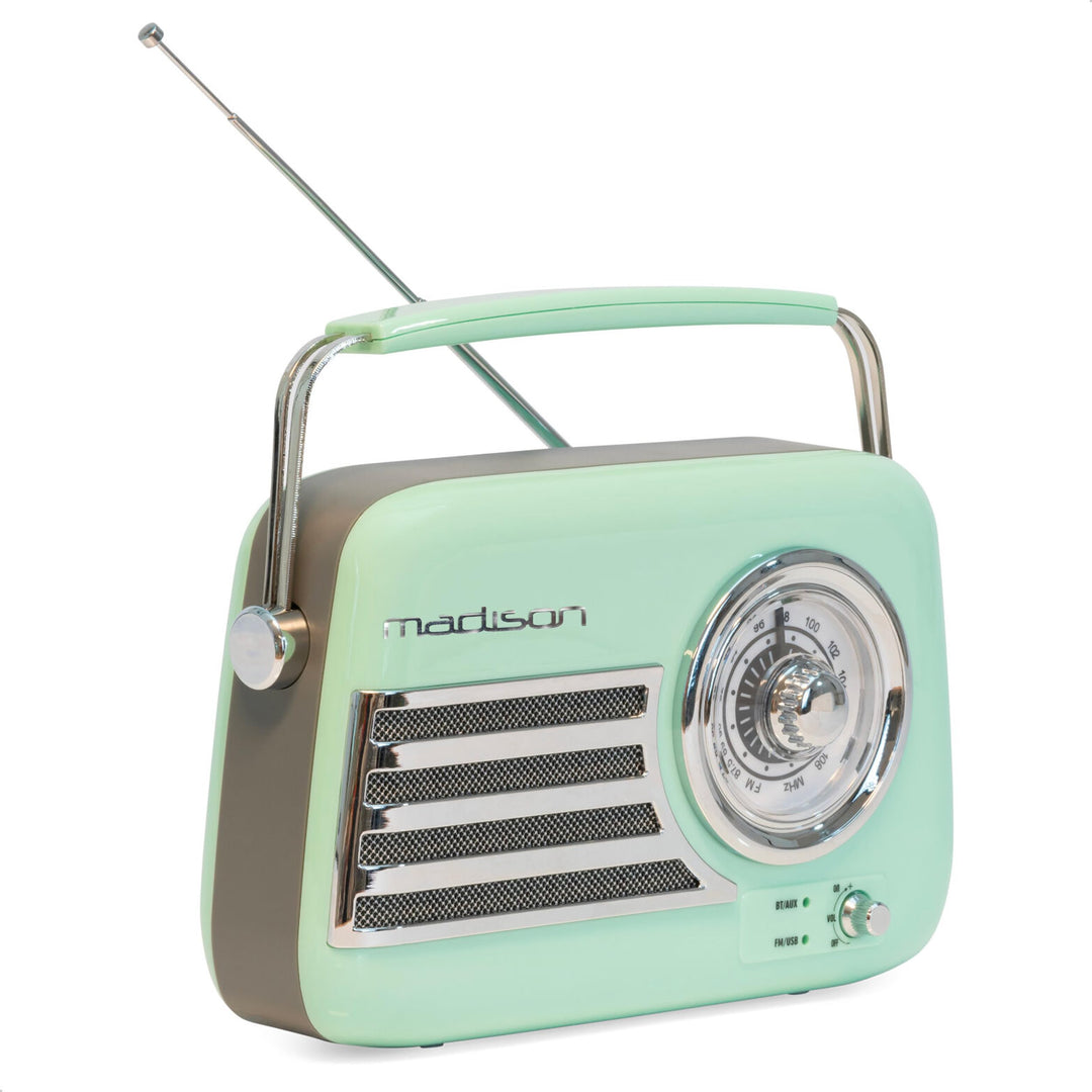 Madison - FREESOUND-VR40GR - Vintage-Radio 30W auf langer Batterie - Bluetooth, USB & FM - Blassgrün