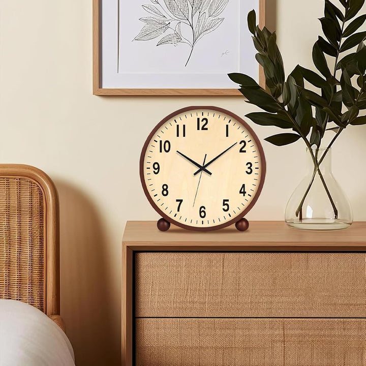 Maxspace Tischuhr Analog, 21cm Holz Tischuhr Batteriebetrieben, Silent Tischuhren ohne Ticken für Sc