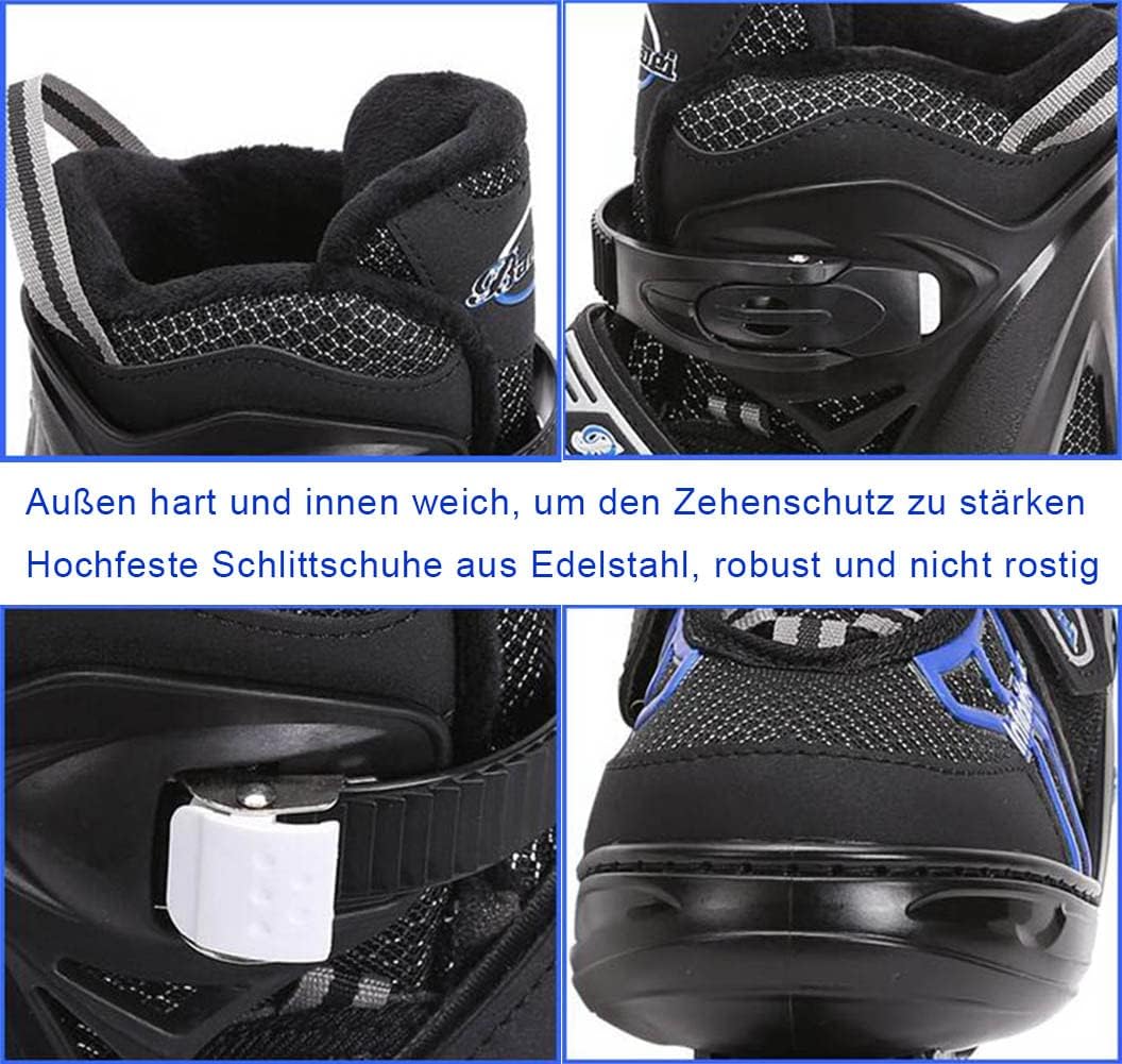 XIUWOUG Verstellbar Eishockey Schlittschuhe für Herren Damen Erwachsene Kinder, Edelstahl Ice Skates