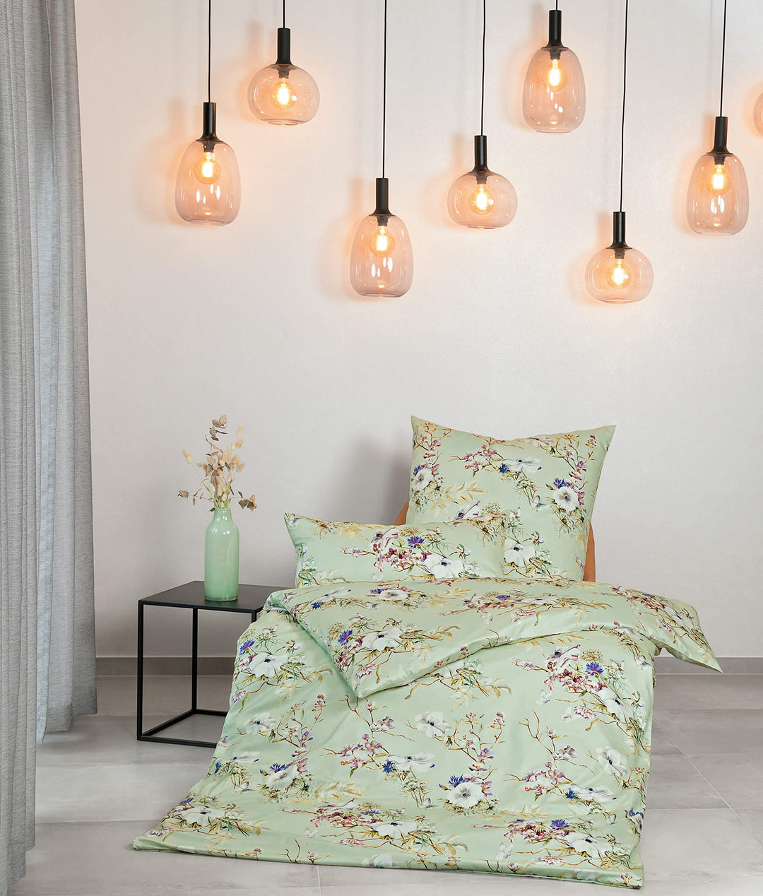 Janine Mako-Satin Bettwäsche Milano 135x200 cm + 80x80 cm salbeigrün, 135x200 cm + 80x80 cm