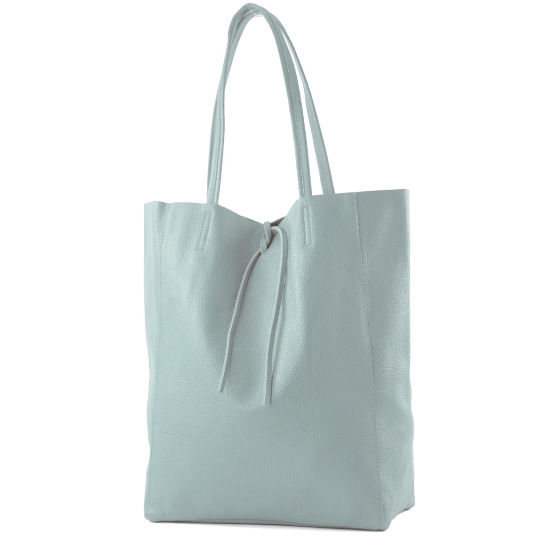 modamoda de T163 Damen Leder Shopper Schultertasche, handmade in Italy Eisblau, Eisblau