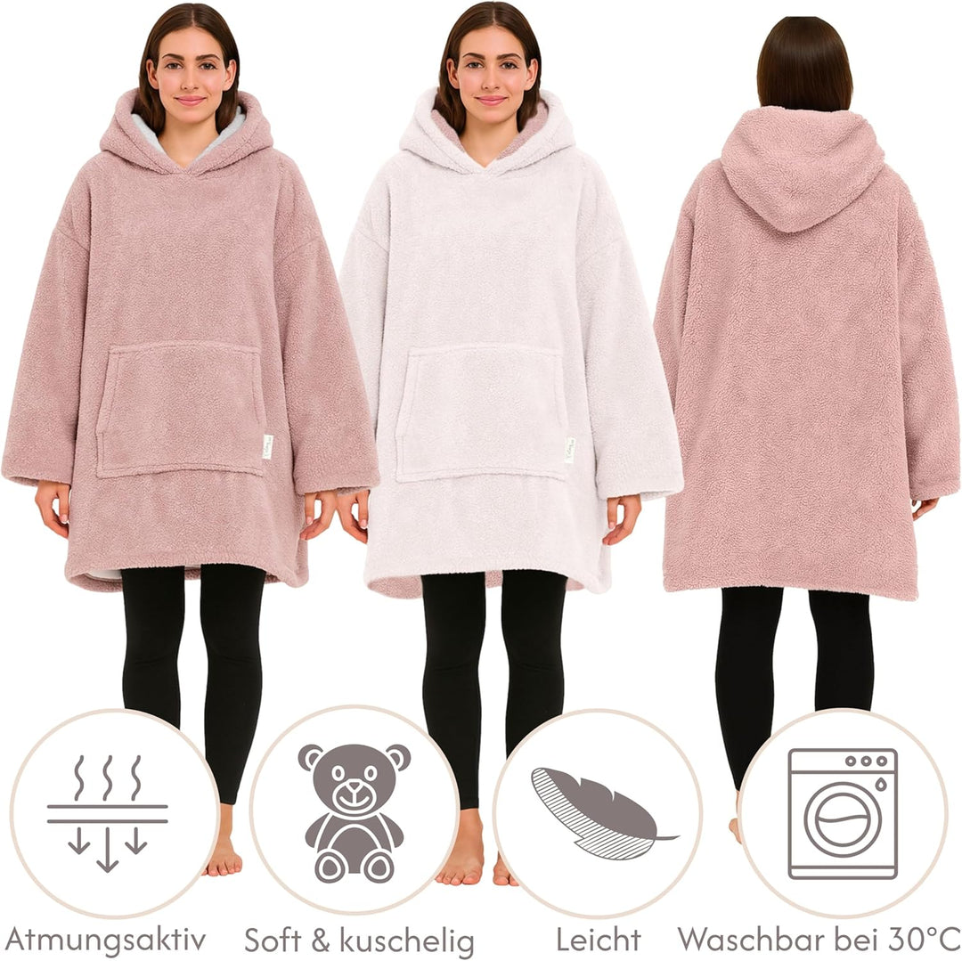 Hoodie Decke mit Ärmeln - Sherpa Wende Deckenpullover Oversize Kuscheldecke zum anziehen Kuschelponc