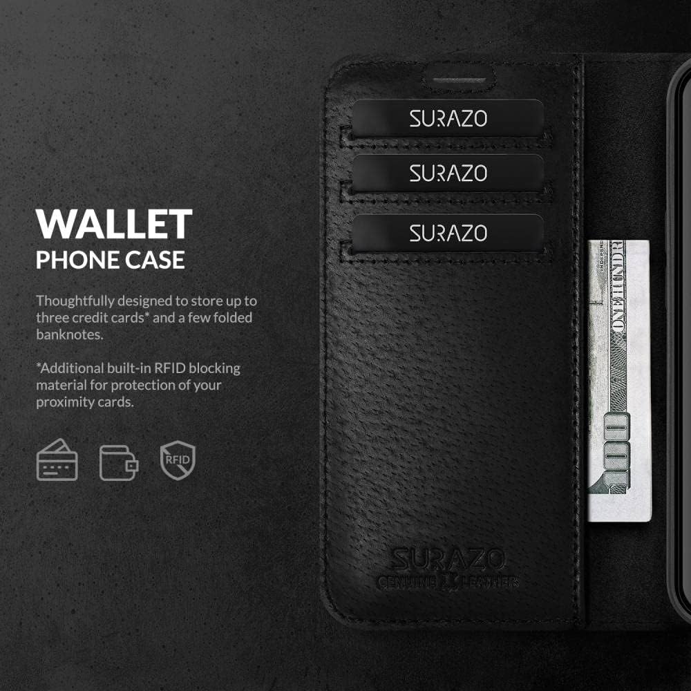 SURAZO Handyhülle für iPhone 11 Pro – Premium Echtleder Hülle Schutzhülle mit [Standfunktion, Karten