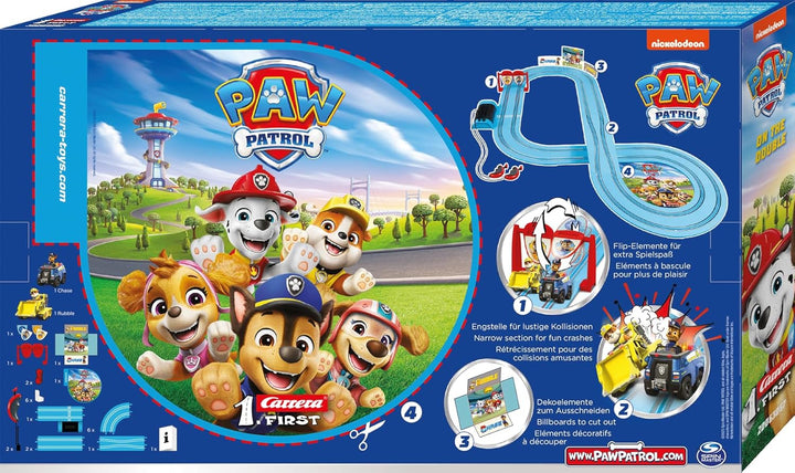 Carrera First PAW Patrol, On The Double – Spielbahn mit Chase & Rubble, spannende Abenteuer mit Flip