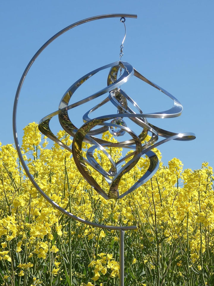 POMMERNTRAUM ® | Edelstahlwindspiel MIT STÄNDER + 4 cm KRISTALL | Windspiel Edelstahl | Winddancer |