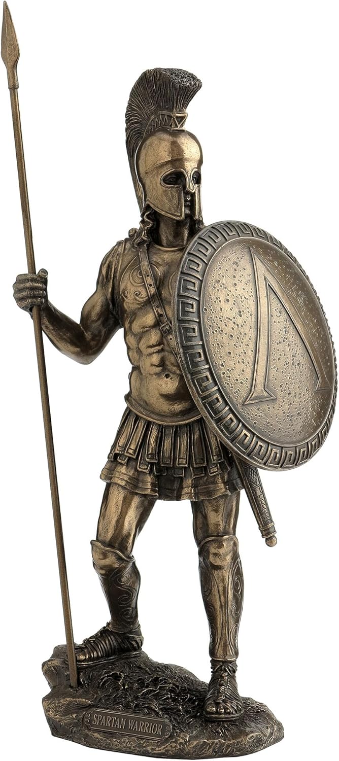 UNICORN STUDIO Griechischer Spartanischer Krieger mit Speer und Hoplith, Bronze-Finish