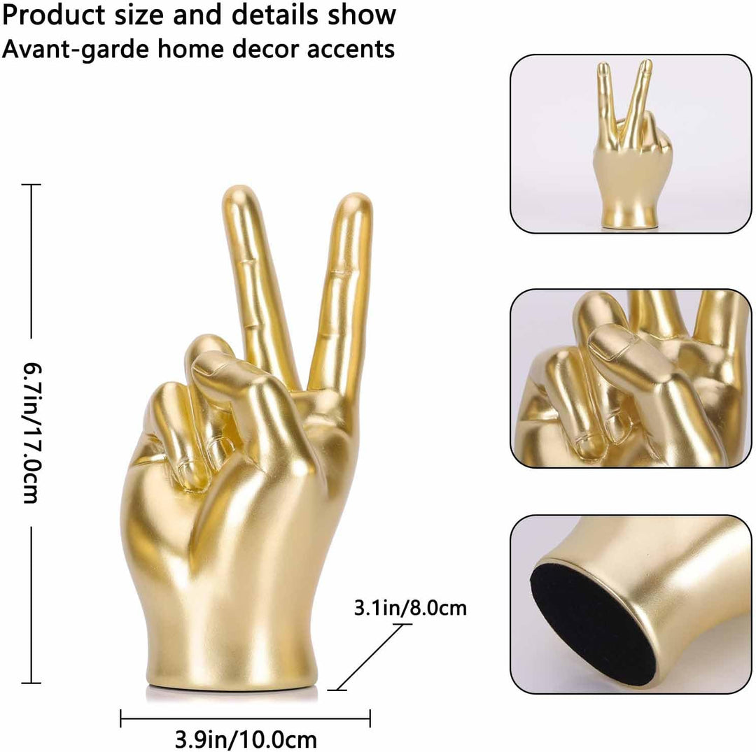 LCCCK Goldfarbenes Friedensschild, kreative Handskulptur, coole Schreibtisch-Dekor-Statue, Harz-Fing