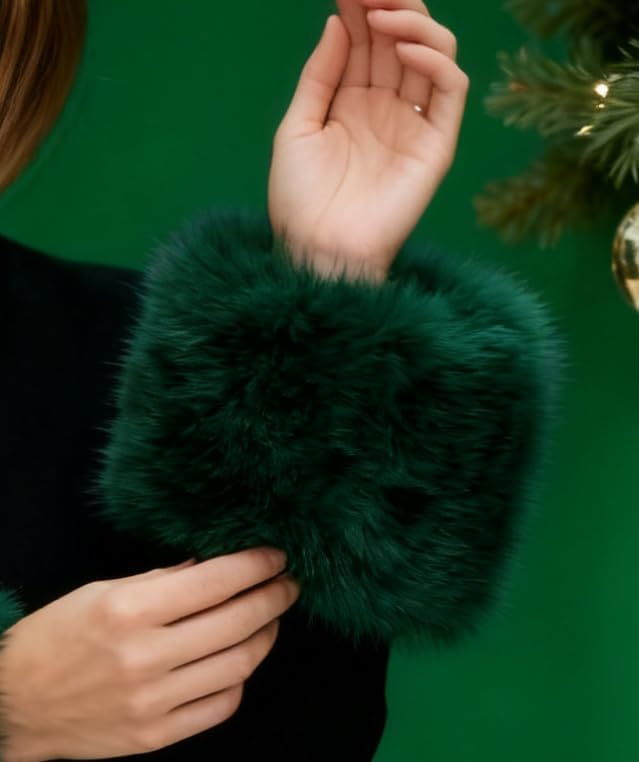 Lina & Lily Damen Winter Armstulpen Manschetten Pulswärmer Kunstfell Smaragdgrün, Smaragdgrün