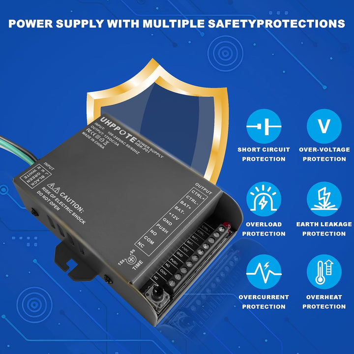 UHPPOTE 12V Netzteil mit Backup-Batterieverbindung für Türzugangskontrollsystem und Gegensprechkamer