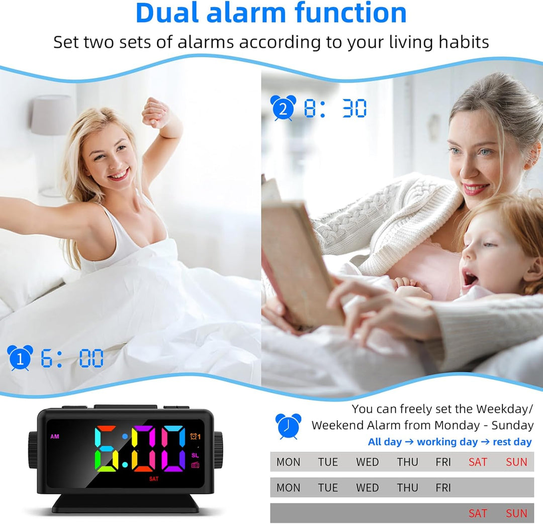 ThreeH Digitaler Wecker FM Radio Bunte Wecker Nachttisch Digitaluhr für Kinder Jugendliche Helligkei