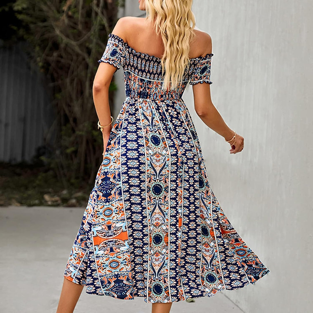 Cocoarm Sommerkleid Damen Sommer Schulterfreies Kleid Maxi Kleider Strandkleid Wickelkleid Ärmellos