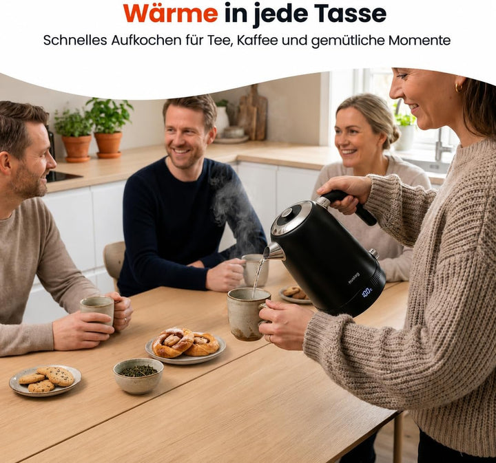 Wasserkocher Retro 1,7L 2200W mit Temperaturregelung, LCD-Display, 7 Temperaturstufen 40-100°C, Cool