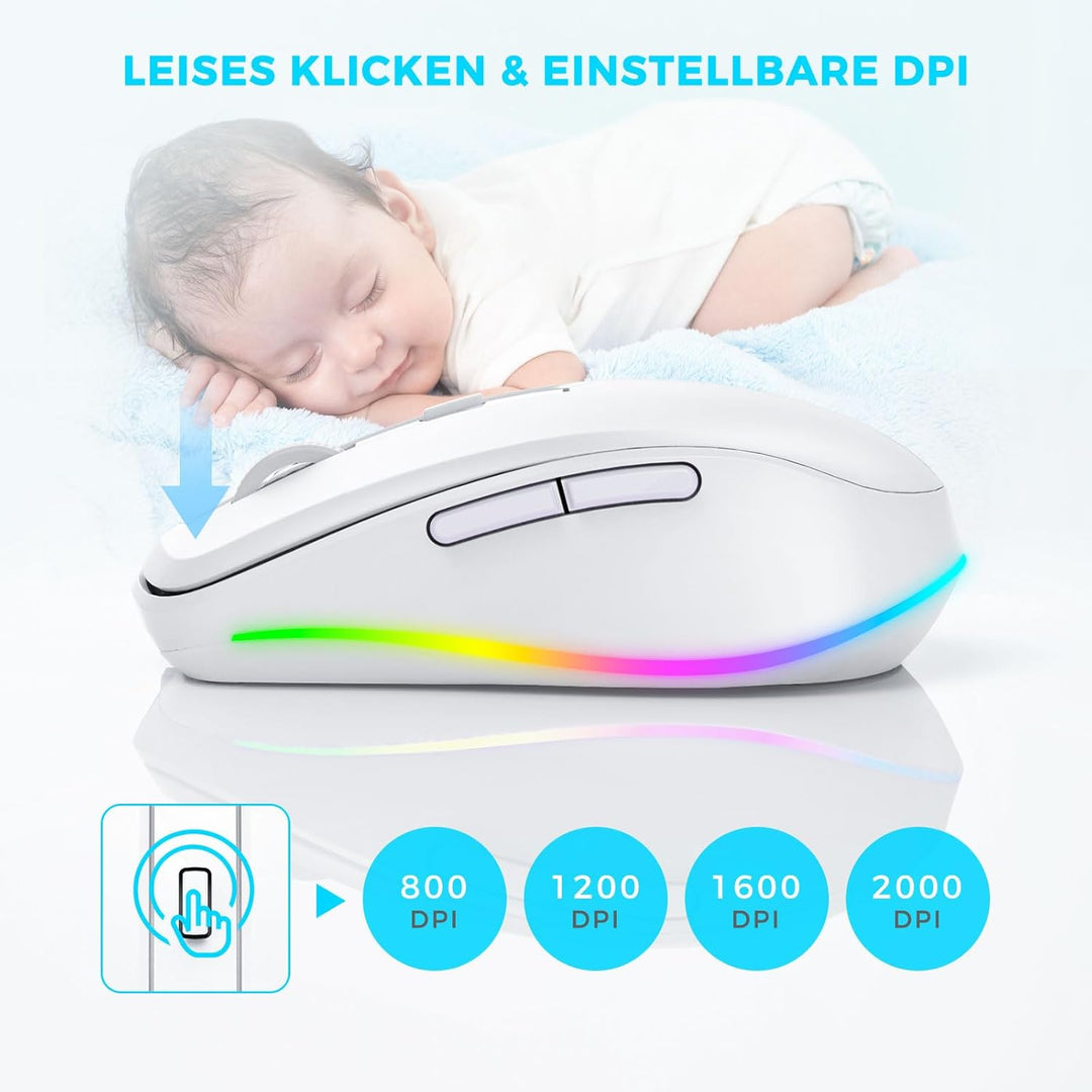 seenda Kabellose Maus LED, Wiederaufladbar Maus Kabellos mit Maus Jiggler, Leise 2.4G USB Funkmaus f