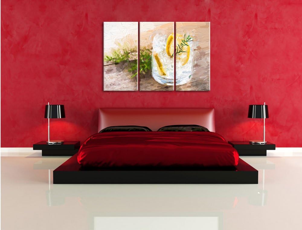 Pixxprint Gin Tonic, Lemon, Drinks on Ice Pinsel Effekt 3-Teiler Leinwandbild 120x80 Bild auf Leinwa