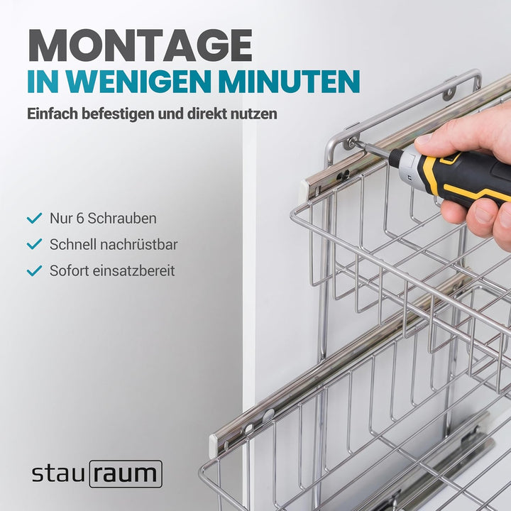 Teleskopschublade für 30cm Schrank – Premium Schrankauszug Küche zum Nachrüsten – Einfache Montage –
