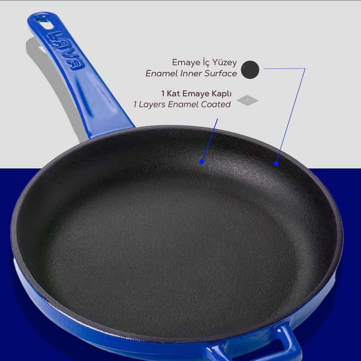 LAVA Cookware Gusseisen emailliert Bratpfanne mit Metallgriff, rund, 20 cm, blau