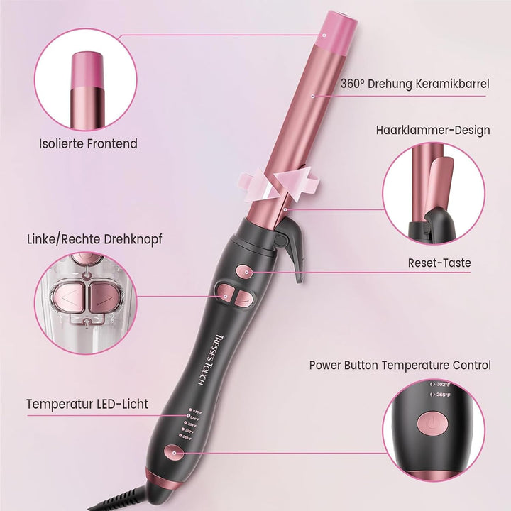 Lockenstab Automatisch Hair Curler with Klemme, Rotierend Curling Iron 1 Inch mit Tourmalin Keramik,