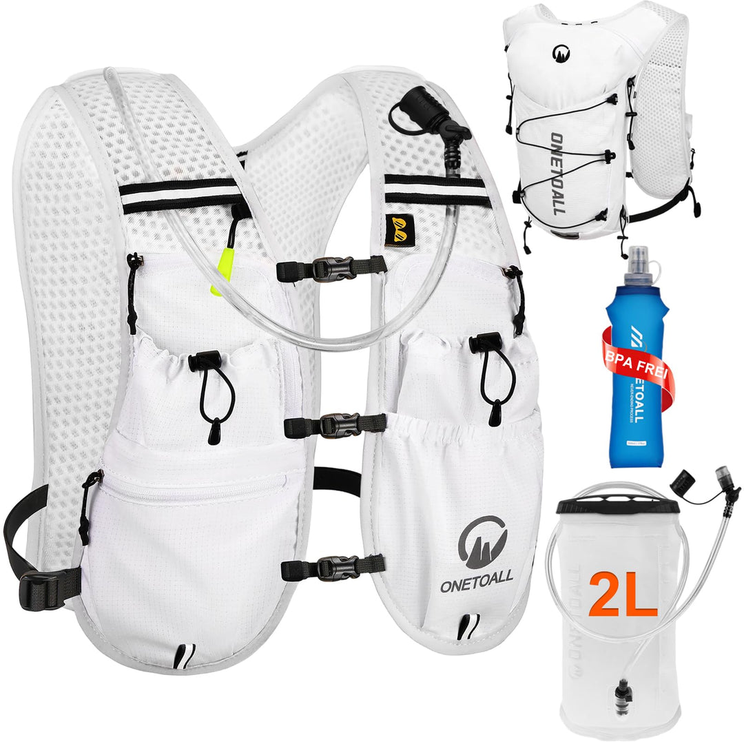 Laufweste Damen mit 2L TPU Trinkblase/500ml Trinkflasche, Leichter Trinkrucksack Laufen Herren 6L, R