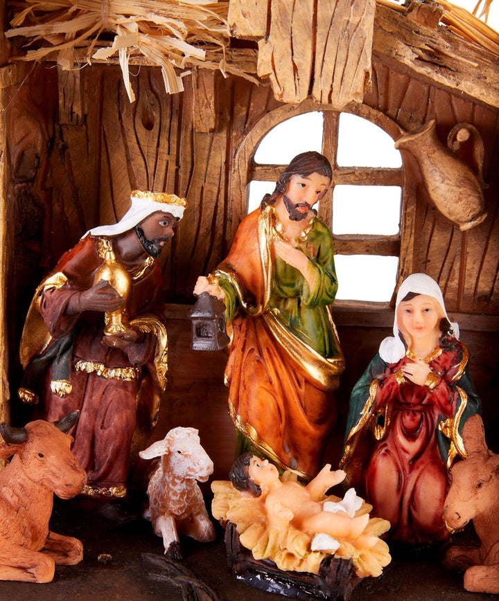 BRUBAKER Weihnachtskrippe - 32 cm Krippenset mit 11 handbemalten Figuren - Weihnachtsfigur Krippe au