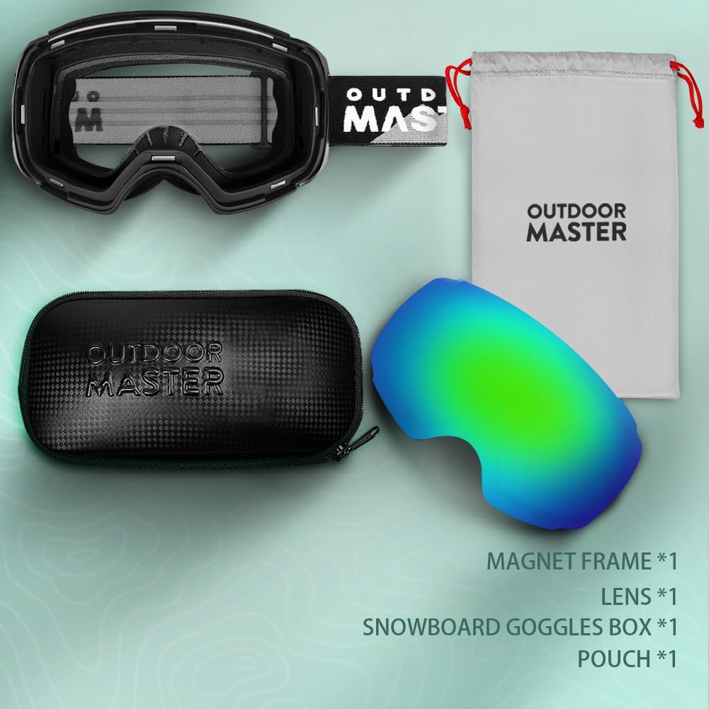 OutdoorMaster Skibrille Pro – rahmenlose, austauschbare Gläser, 100% UV400-Schutz, Schneebrille für