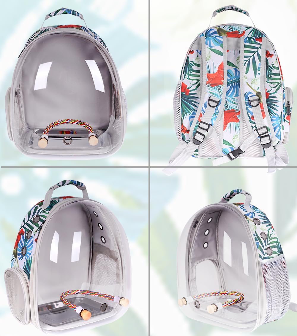 Bird Carrier Rucksack, Bubble Bird Travel Carrier Backpack with Stainless Steel Tray and Standing Ba