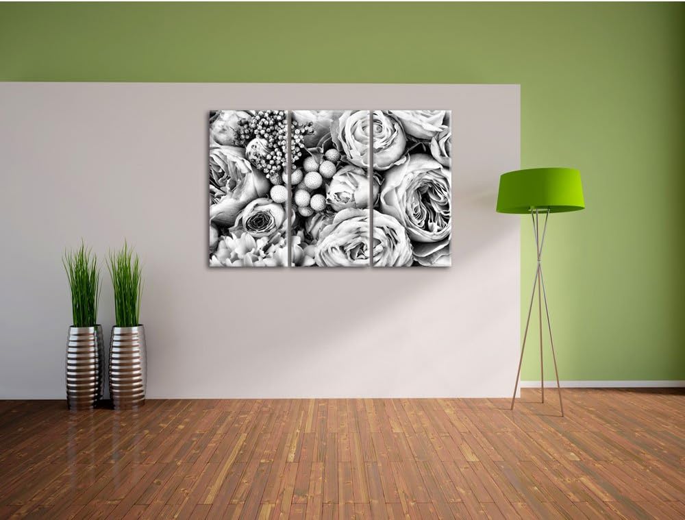 Pixxprint Rosa Rosen als Leinwandbild/Grösse: 3 Teilig (120x80) cm/Wandbild/Kunstdruck/fertig bespan