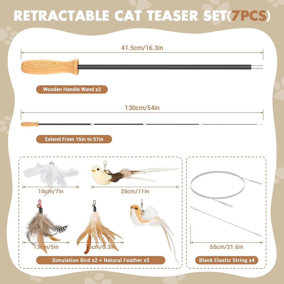 ROSAUI 2X Katzenangel lang, interaktives katzenspielzeug mit 2 Vogel und 3 Federn, Katzen Spielzeug